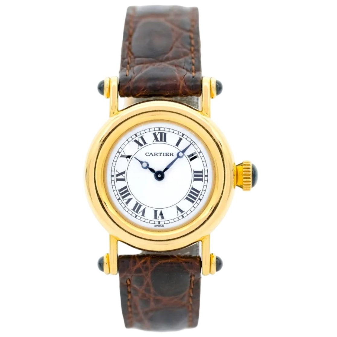 Montre CARTIER "Diabolo" en or jaune, cuir et saphir - Castafiore