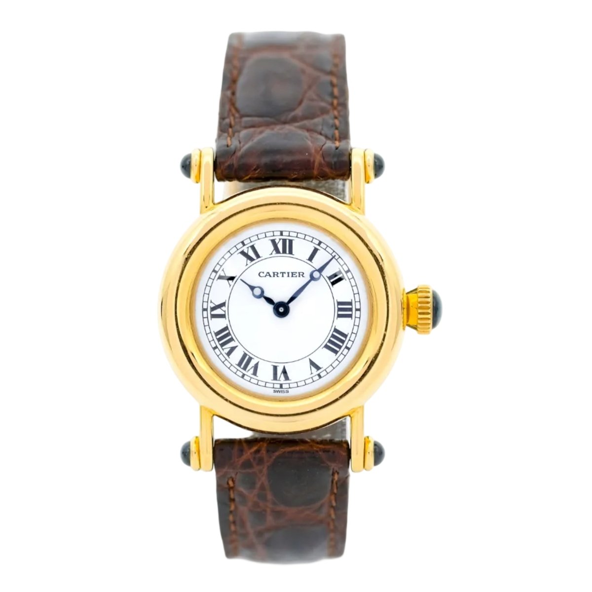 Montre CARTIER "Diabolo" en or jaune, cuir et saphir - Castafiore