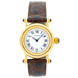 Montre CARTIER "Diabolo" en or jaune, cuir et saphir - Castafiore