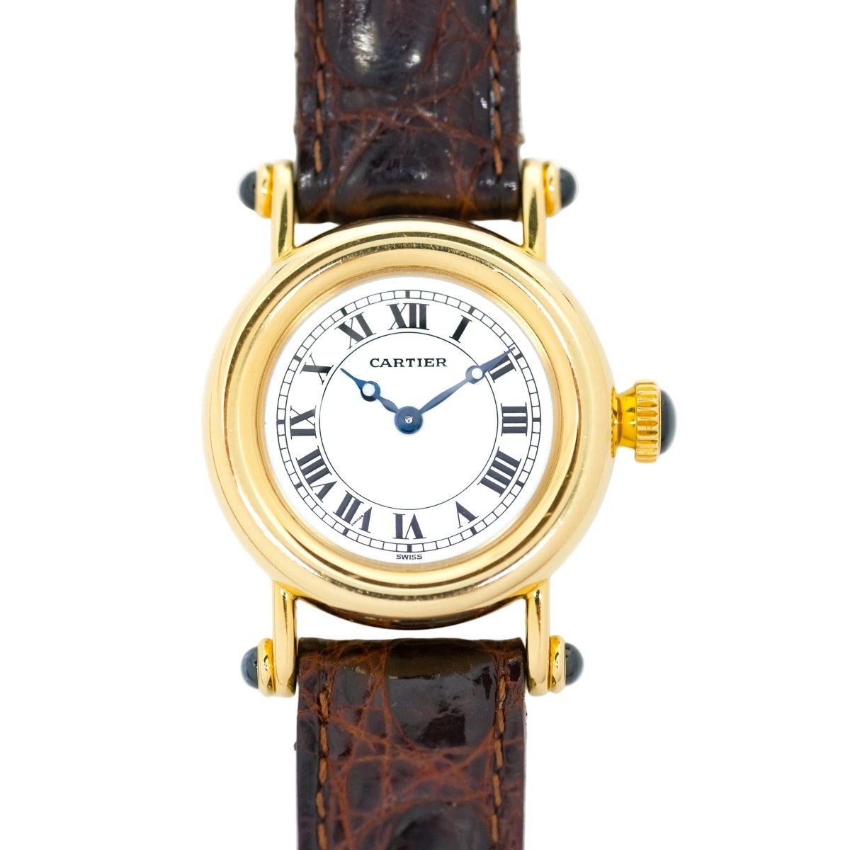 Montre CARTIER "Diabolo" en or jaune, cuir et saphir - Castafiore