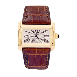 Montre CARTIER "Divan" en or jaune et cuir - Castafiore