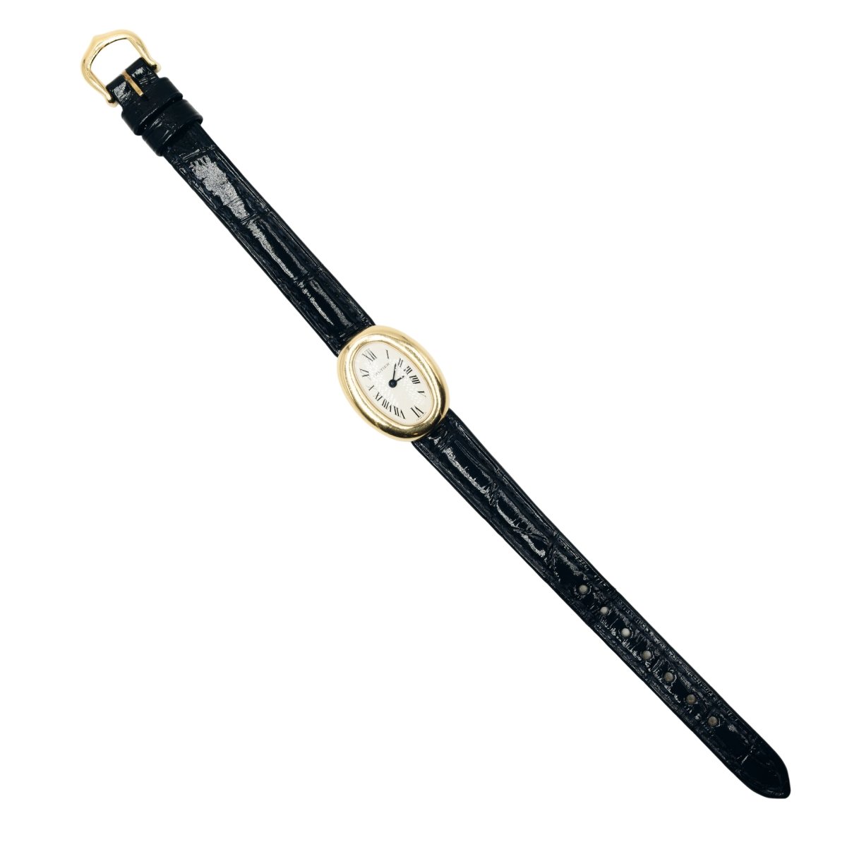 Montre CARTIER "Mini baignoire" en or jaune et cuir crocodile - Castafiore