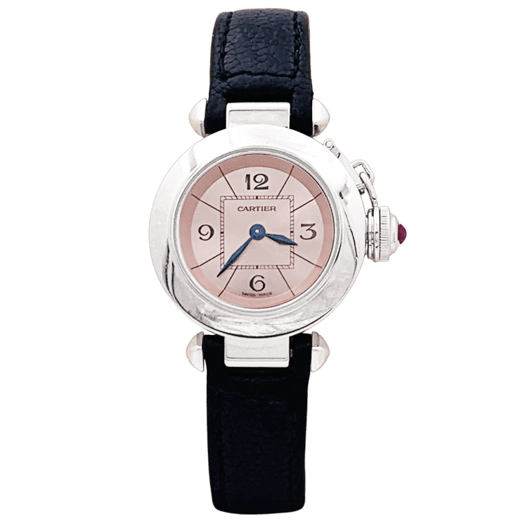 Montre CARTIER "Miss Pasha" en acier et cuir - Castafiore