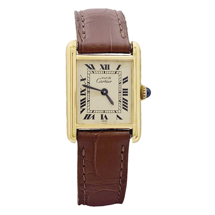 Montre Cartier, "Must de Cartier", plaqué or et argent, cuir. - Castafiore