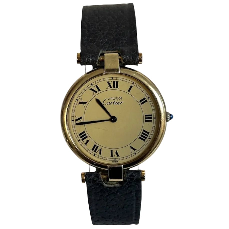 Montre CARTIER "Must Vendôme" plaqué or, acier et cuir - Castafiore