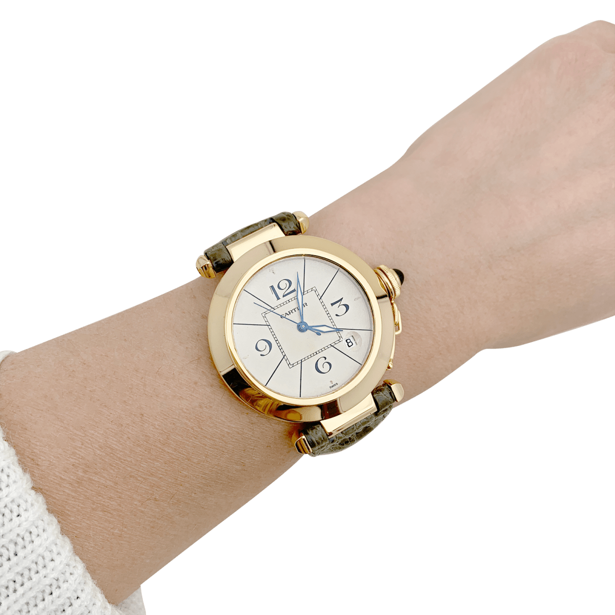 Montre CARTIER "Pasha" en or jaune, cuir. - Castafiore