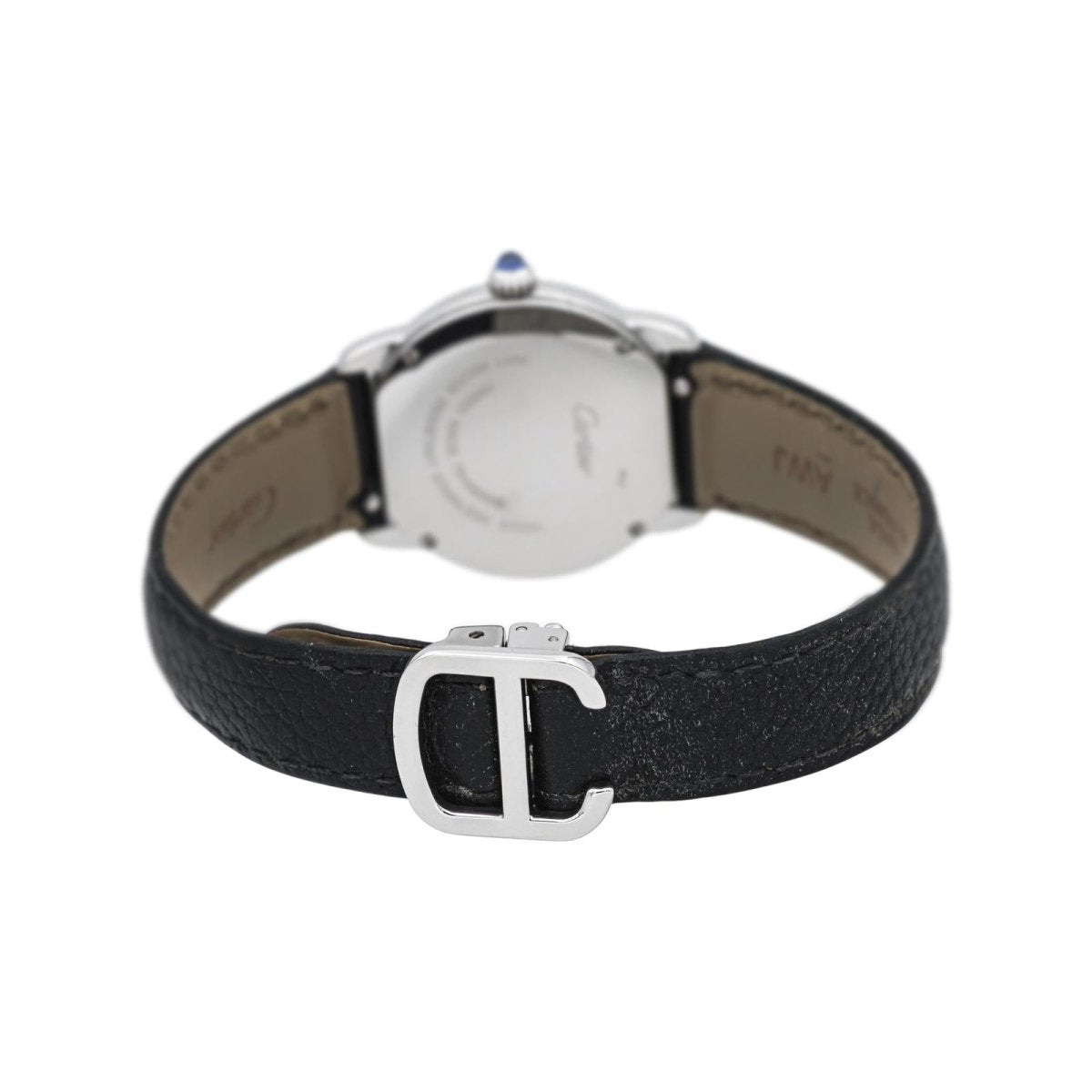 Montre CARTIER "Ronde Solo" en acier, argent, spinelle et cuir - Castafiore