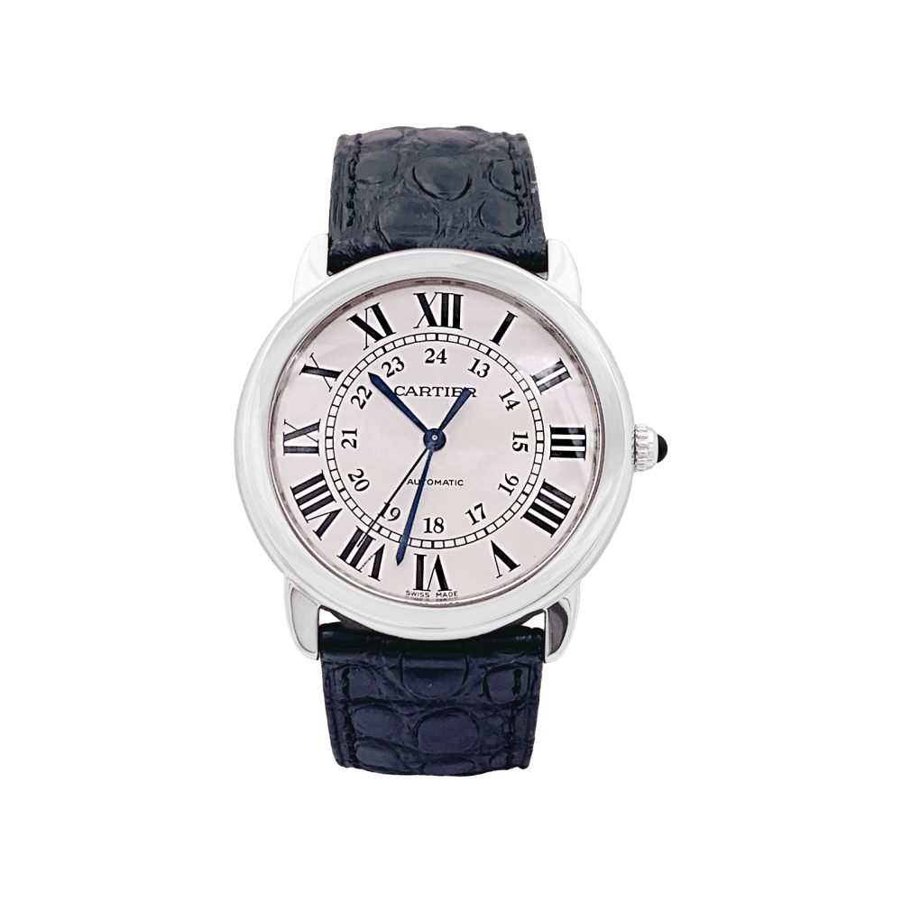 Montre CARTIER "Ronde Solo" en acier, cuir et argent - Castafiore