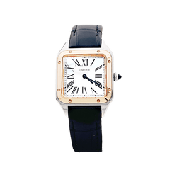 Montre CARTIER "Santos - Dumont" en or rose, acier, argent et cuir - Castafiore