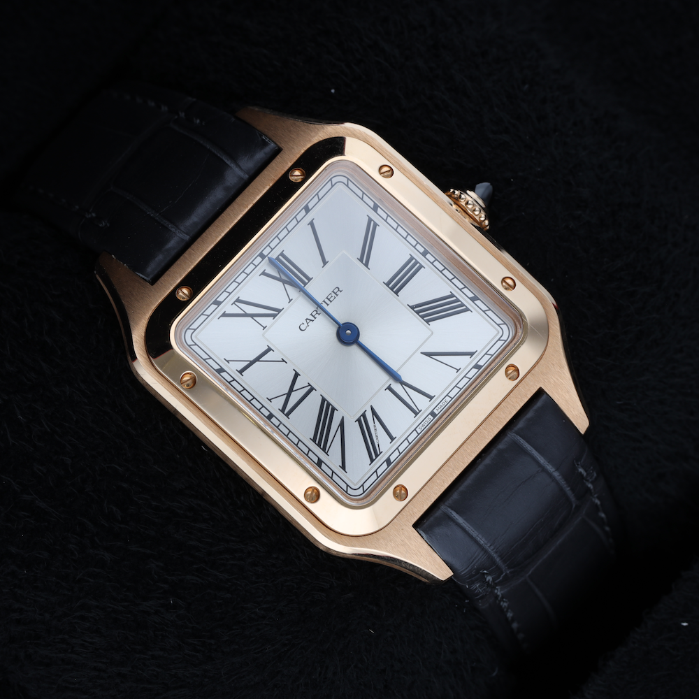 Montre CARTIER "Santos Dumont" GM en or rose et cuir - Castafiore