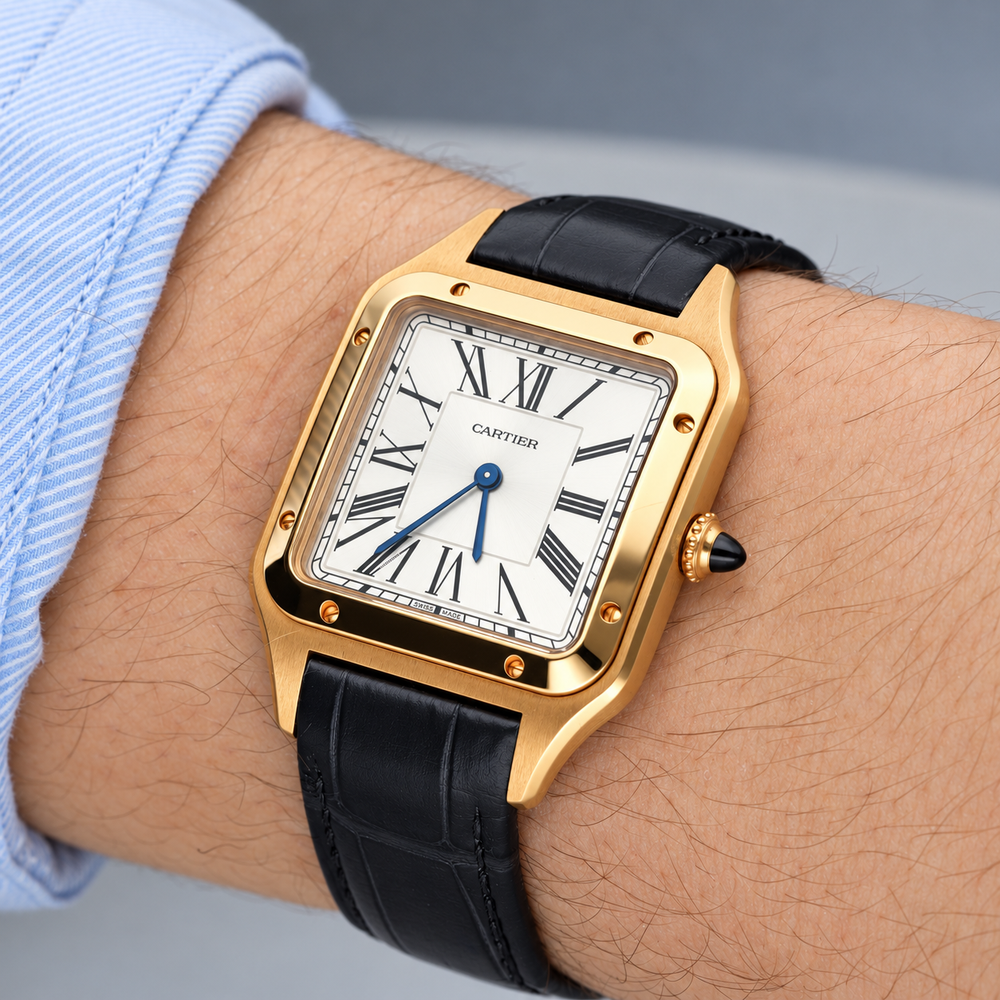 Montre CARTIER "Santos Dumont" GM en or rose et cuir - Castafiore