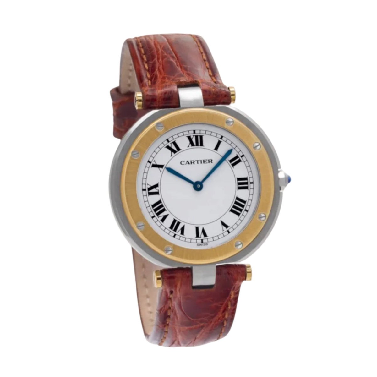 Montre CARTIER "Santos Galbée" en or jaune, acier, cuir et quartz - Castafiore