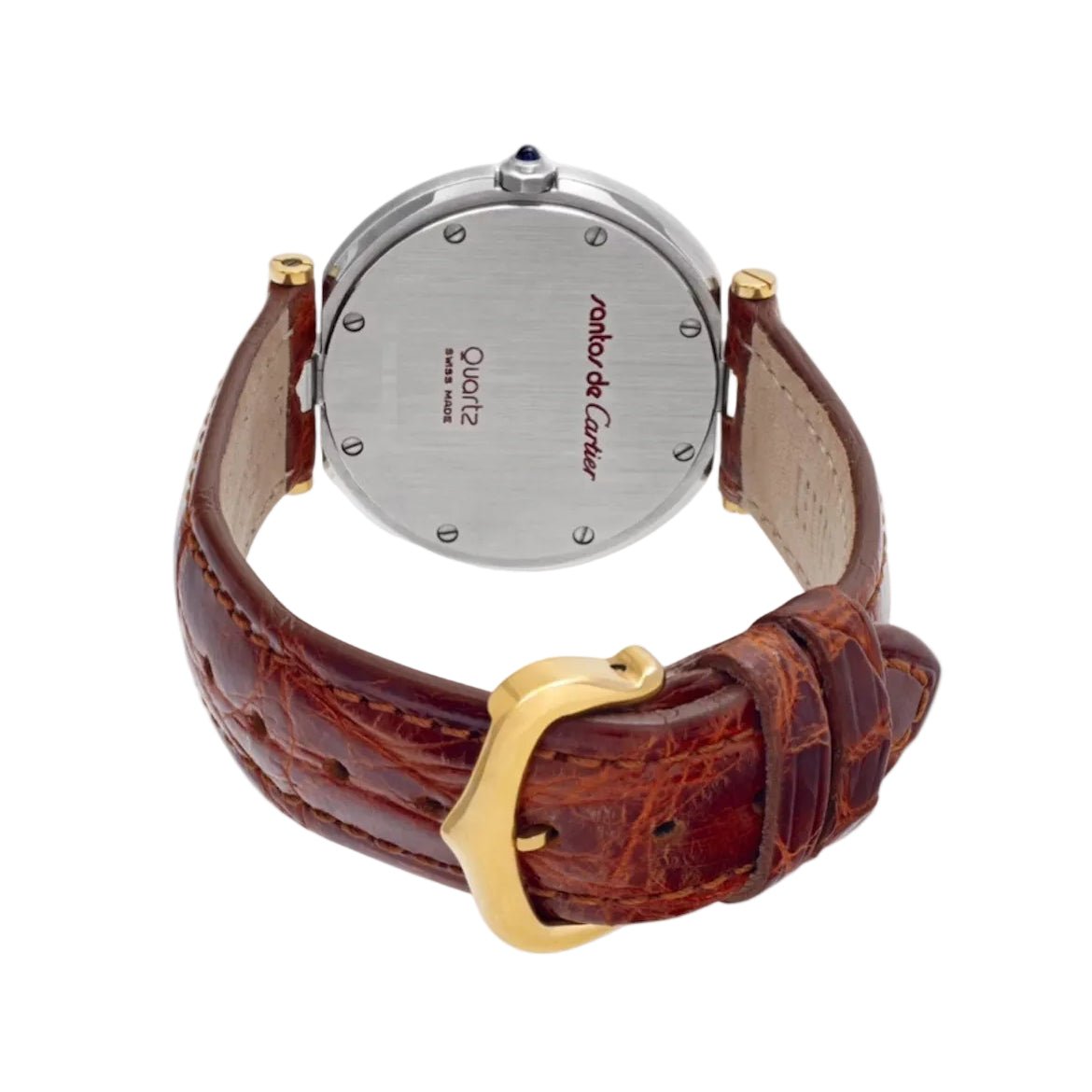 Montre CARTIER "Santos Galbée" en or jaune, acier, cuir et quartz - Castafiore