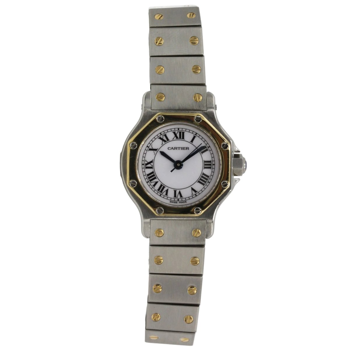 Montre CARTIER "Santos Octagon" en or jaune, acier et saphir - Castafiore
