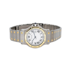 Montre CARTIER "Santos Octagon" en or jaune, acier et saphir - Castafiore