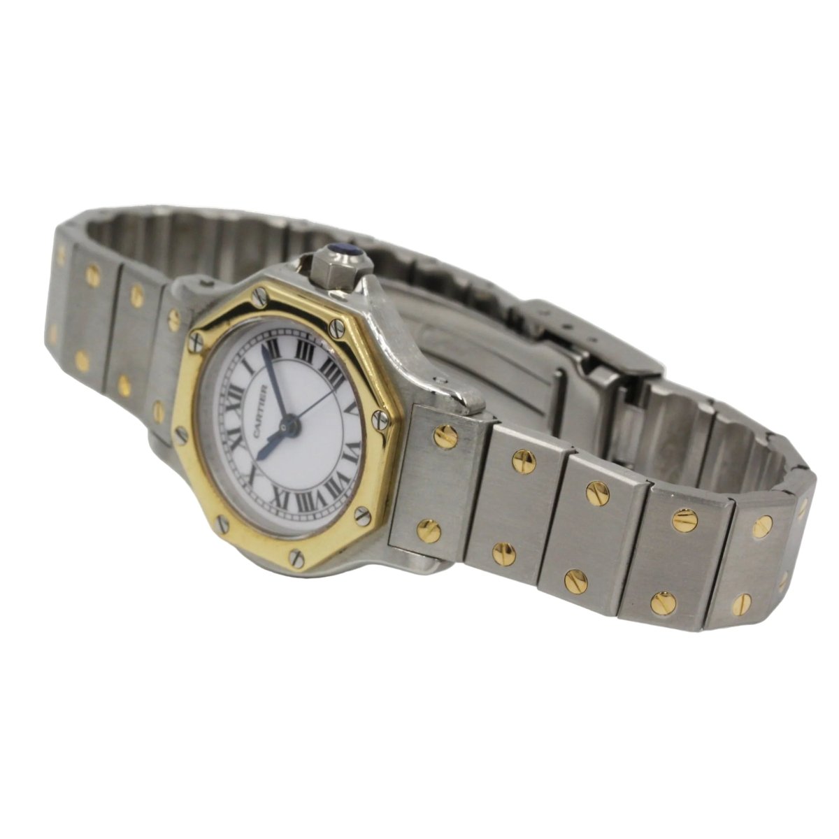 Montre CARTIER "Santos Octagon" en or jaune, acier et saphir - Castafiore