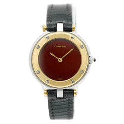 Montre CARTIER "Santos Vendôme Lady" en or jaune, acier et cuir - Castafiore