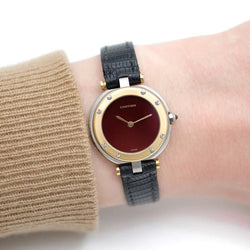 Montre CARTIER "Santos Vendôme Lady" en or jaune, acier et cuir - Castafiore