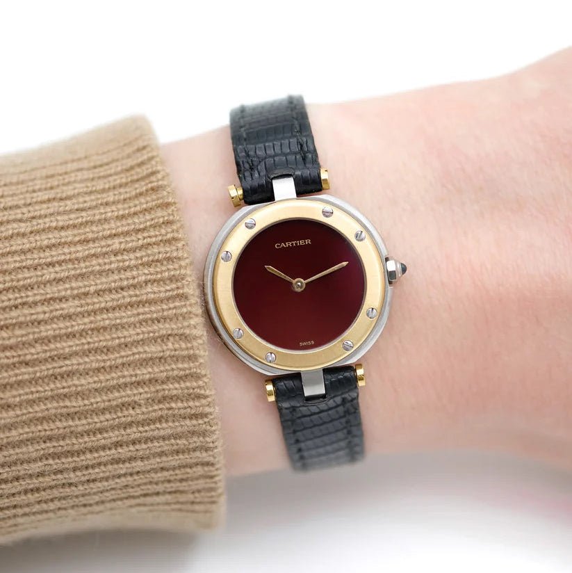 Montre CARTIER "Santos Vendôme Lady" en or jaune, acier et cuir - Castafiore