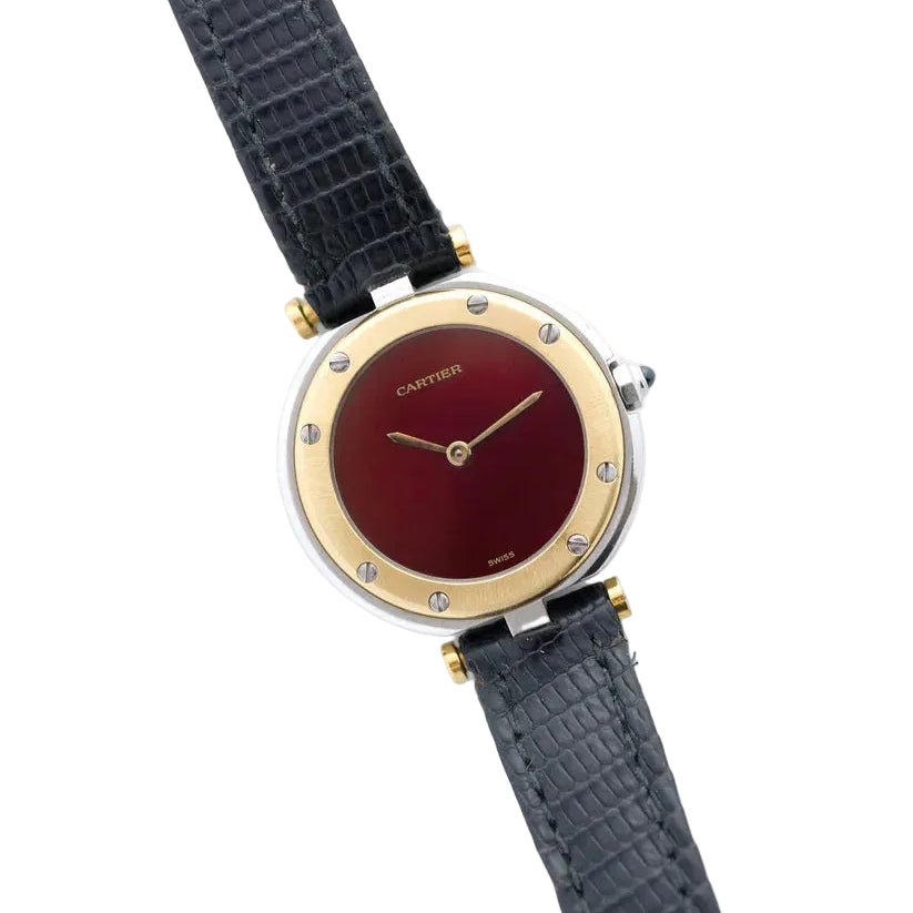 Montre CARTIER "Santos Vendôme Lady" en or jaune, acier et cuir - Castafiore
