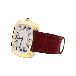 Montre CARTIER "Square" en or jaune, or rose, cuir et acier - Castafiore