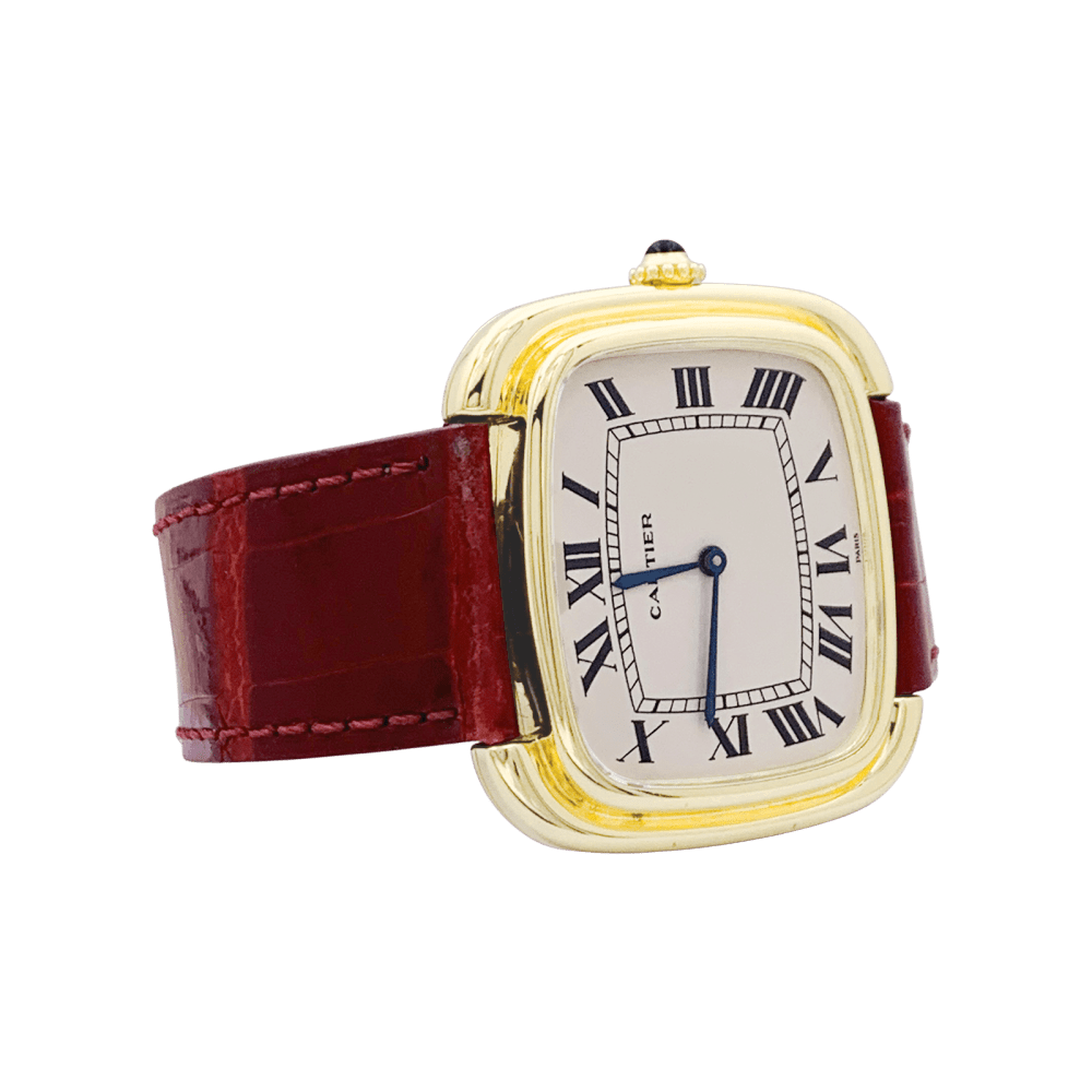 Montre CARTIER "Square" en or jaune, or rose, cuir et acier - Castafiore