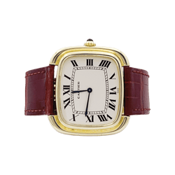 Montre CARTIER "Square" en or jaune, or rose, cuir et acier - Castafiore