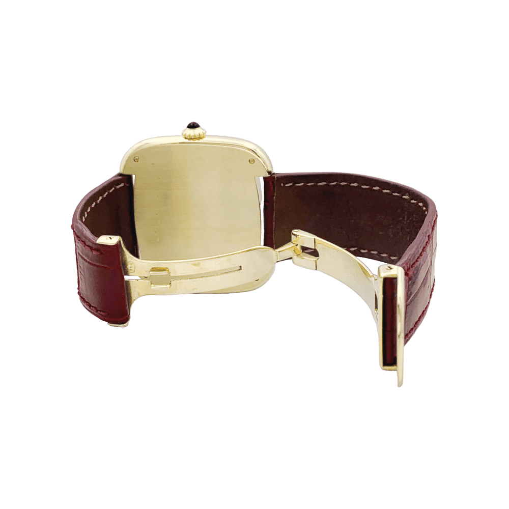 Montre CARTIER "Square" en or jaune, or rose, cuir et acier - Castafiore