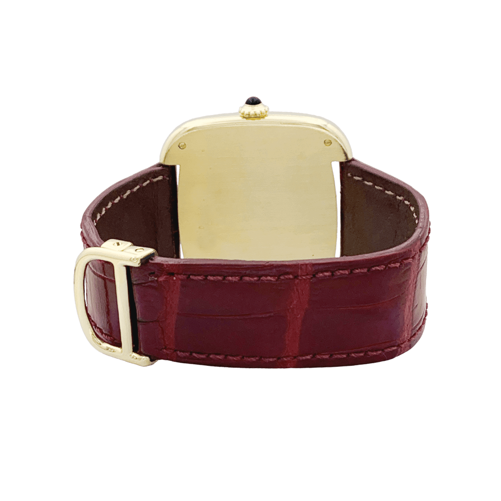 Montre CARTIER "Square" en or jaune, or rose, cuir et acier - Castafiore