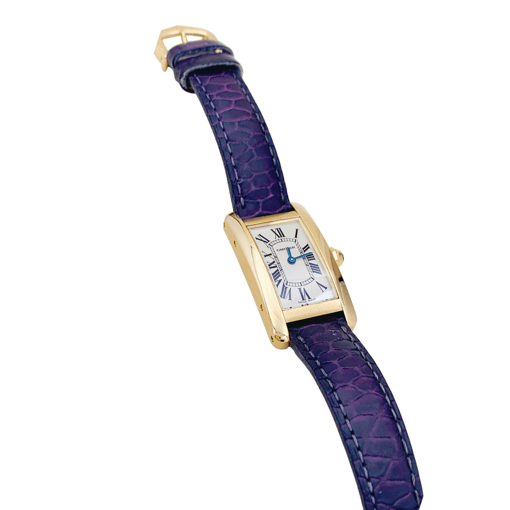 Montre CARTIER "Tank Américaine" en or jaune, acier et cuir - Castafiore