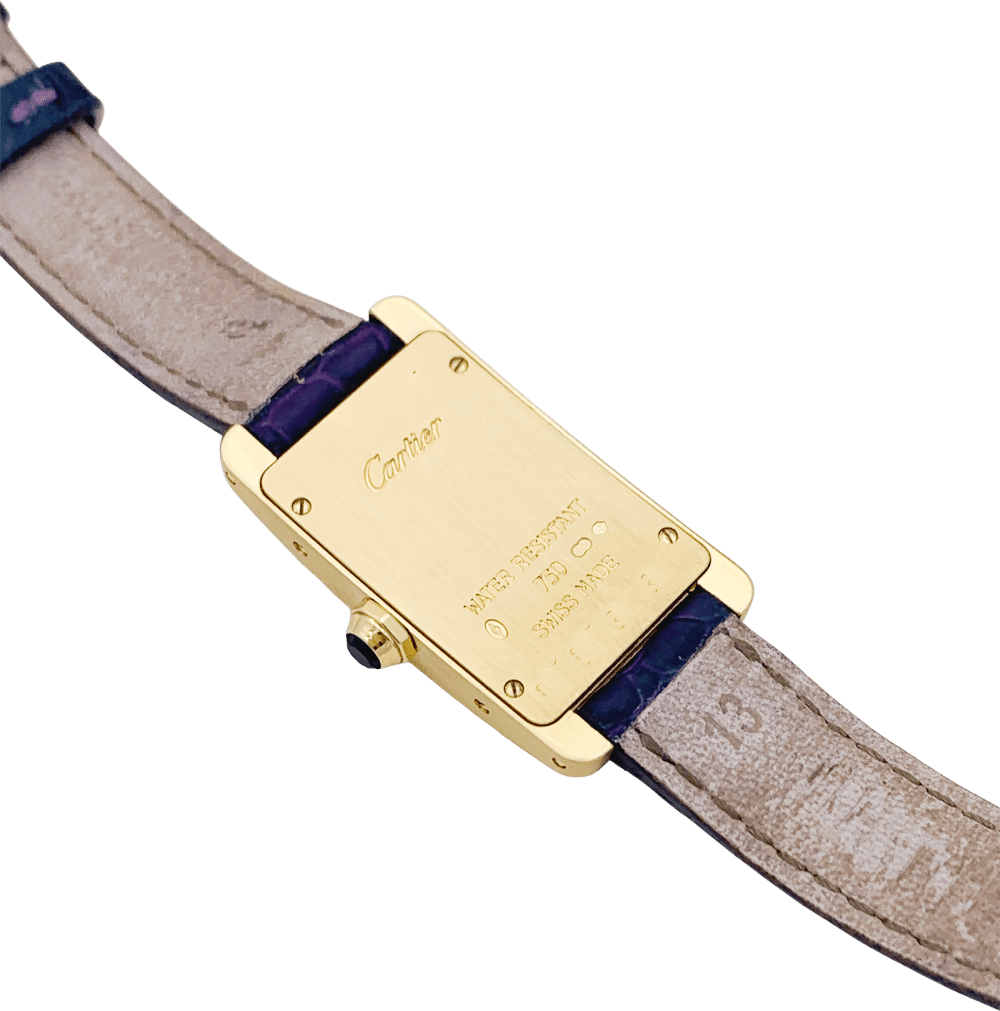 Montre CARTIER "Tank Américaine" en or jaune, acier et cuir - Castafiore