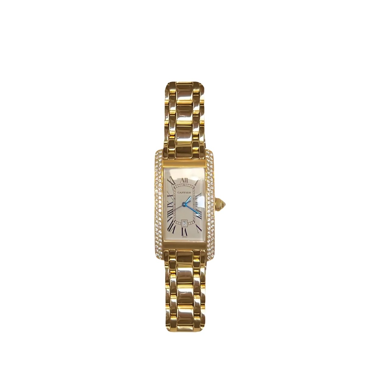 Montre CARTIER Tank Américaine en or jaune et diamants - Castafiore