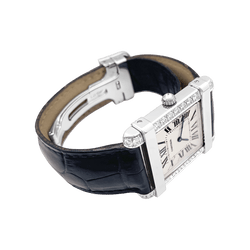 Montre CARTIER "Tank Chinoise" en or blanc, platine, cuir, acier et diamants - Castafiore