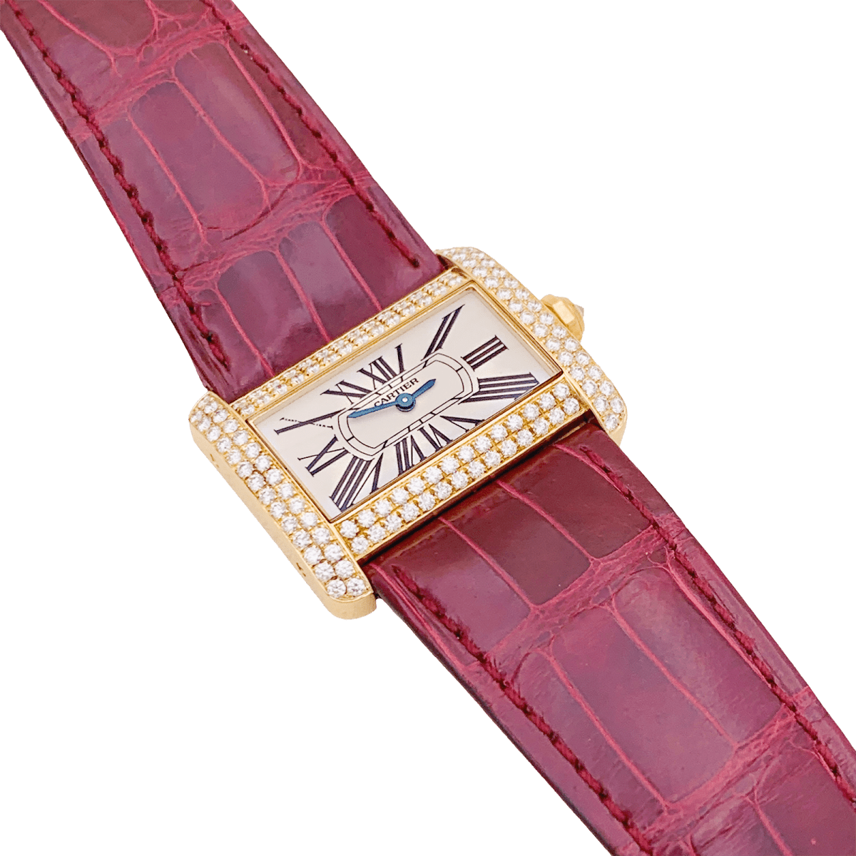 Montre CARTIER "Tank Divan" en or jaune, argent, acier et diamants - Castafiore