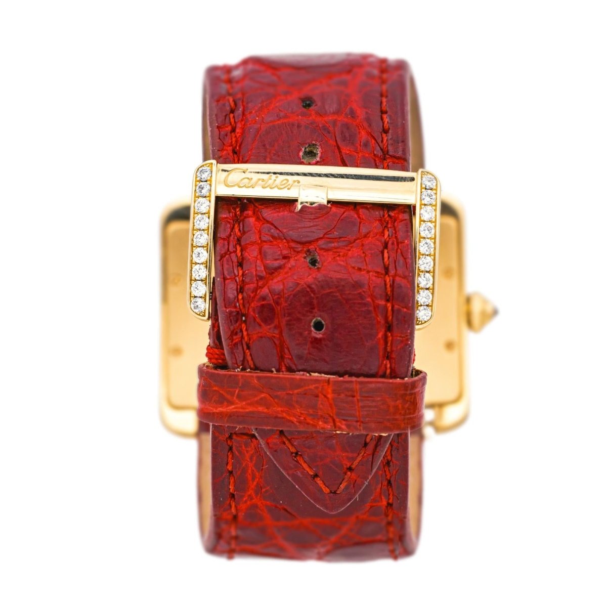 Montre CARTIER "Tank Divan" en or jaune, cuir et diamants - Castafiore