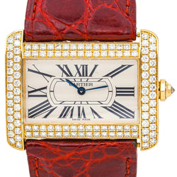 Montre CARTIER "Tank Divan" en or jaune, cuir et diamants - Castafiore