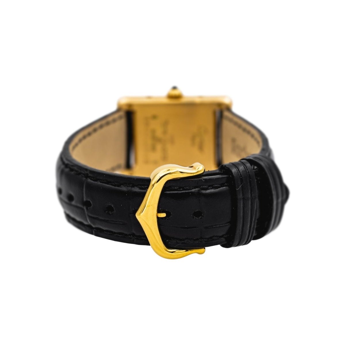 Montre CARTIER "Tank" en or jaune, cuir et saphir - Castafiore