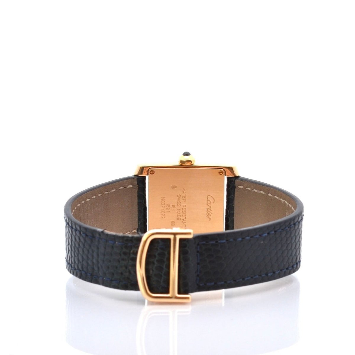 Montre CARTIER "Tank" en or jaune, cuir, saphir et quartz - Castafiore