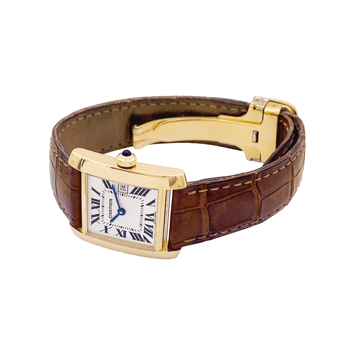 Montre Cartier, "Tank Française", or jaune, cuir. - Castafiore