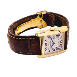 Montre Cartier, "Tank Française", or jaune, cuir. - Castafiore