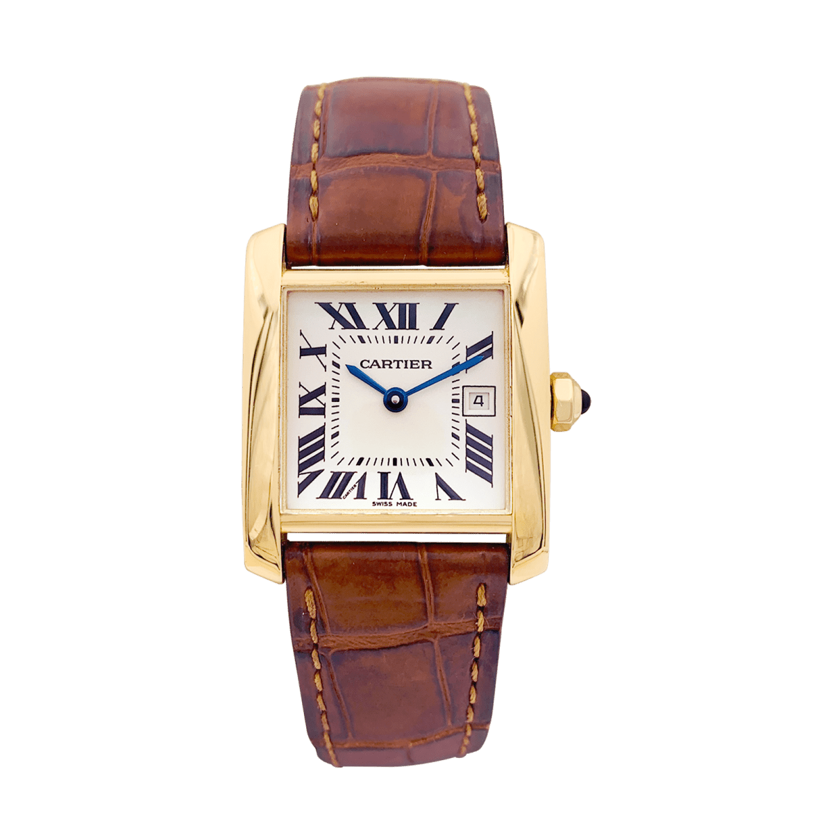 Montre Cartier, "Tank Française", or jaune, cuir. - Castafiore