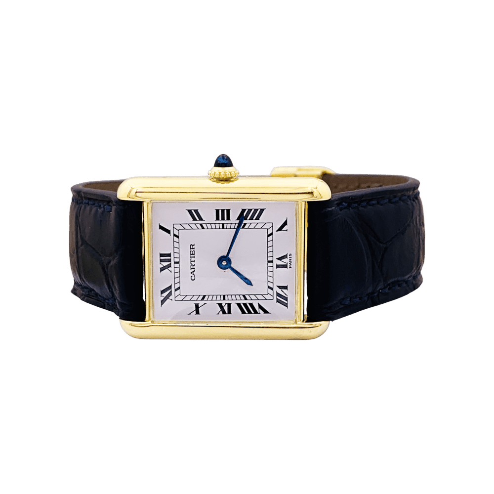 Montre CARTIER "Tank Louis Cartier" en or jaune, acier, cuir et spinelle - Castafiore