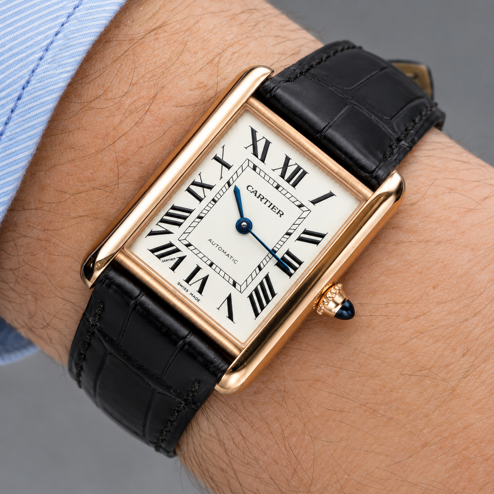 Montre CARTIER "Tank Louis Cartier" GM en or rose et cuir - Castafiore