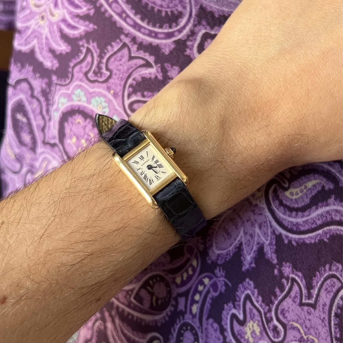 Montre CARTIER "Tank Louis Cartier Mini" en or jaune, acier et cuir - Castafiore