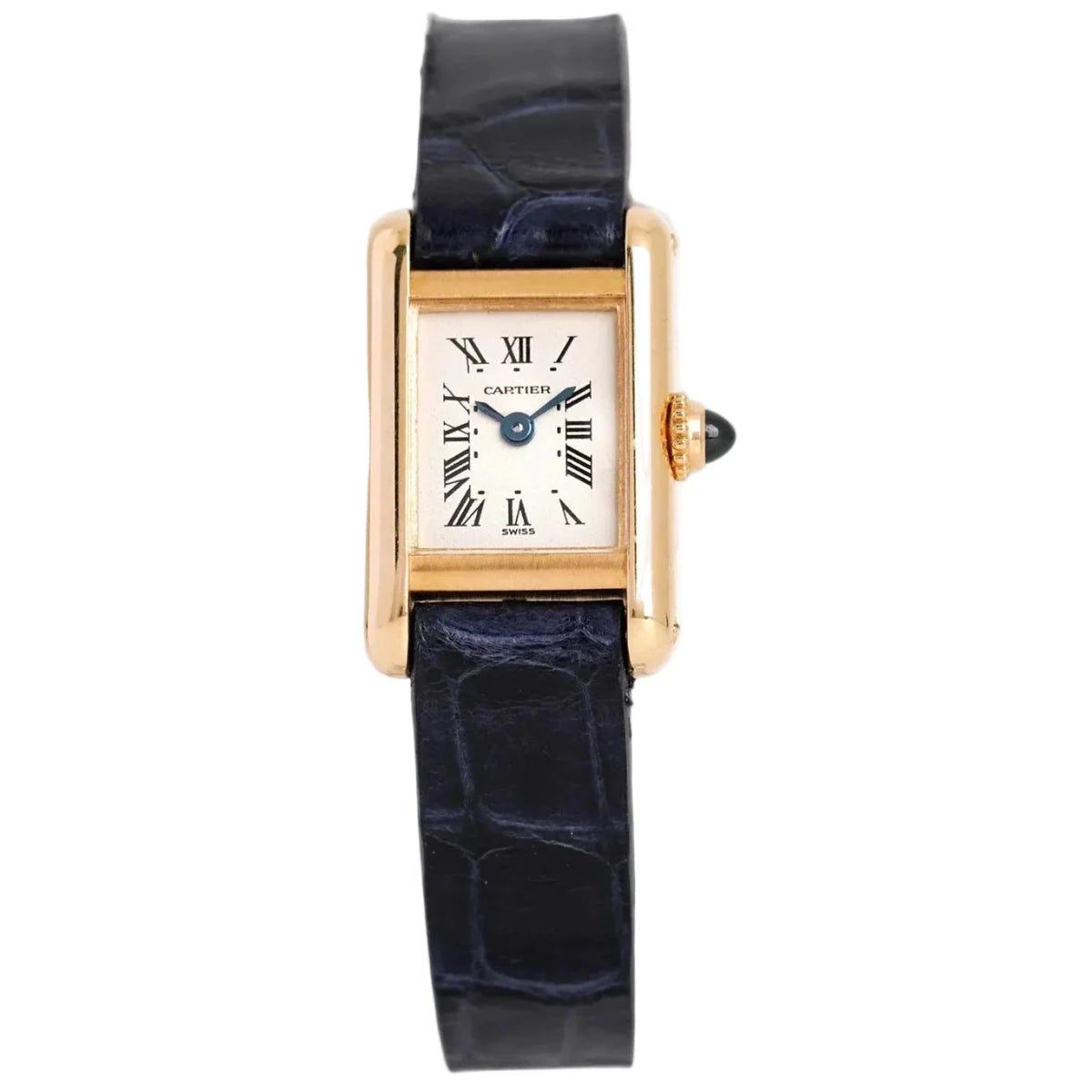 Montre CARTIER "Tank Louis Cartier Mini" en or jaune, acier et cuir - Castafiore