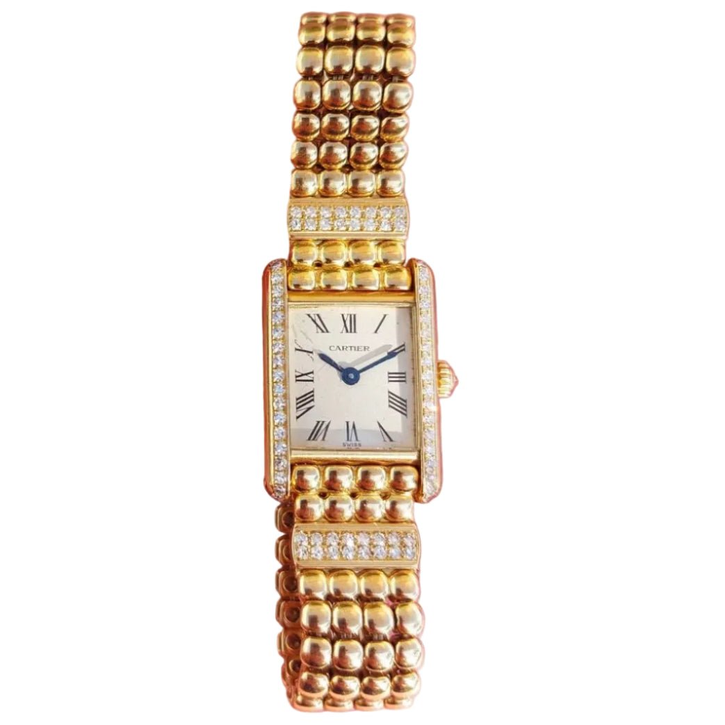 Montre CARTIER "Tank Louis Cartier Mini" en or jaune et diamants - Castafiore