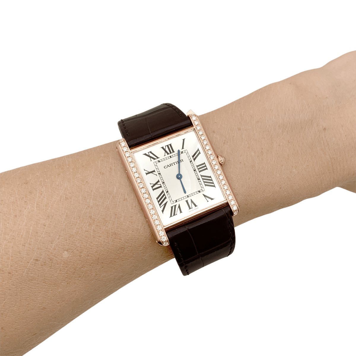Montre CARTIER "Tank Louis Cartier" XL en or rose, acier et diamants - Castafiore