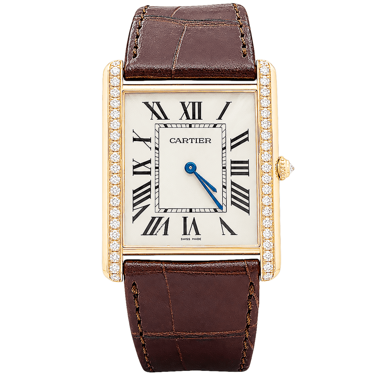Montre CARTIER "Tank Louis Cartier" XL en or rose, acier et diamants - Castafiore