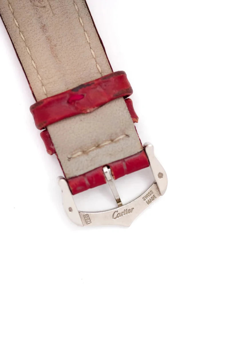 Montre CARTIER "Tank Louis" en or blanc, saphir et cuir - Castafiore