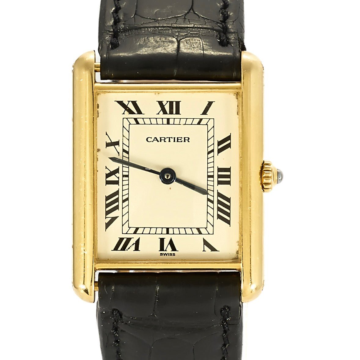 Montre CARTIER "Tank Louis" en or jaune, cuir et quartz - Castafiore
